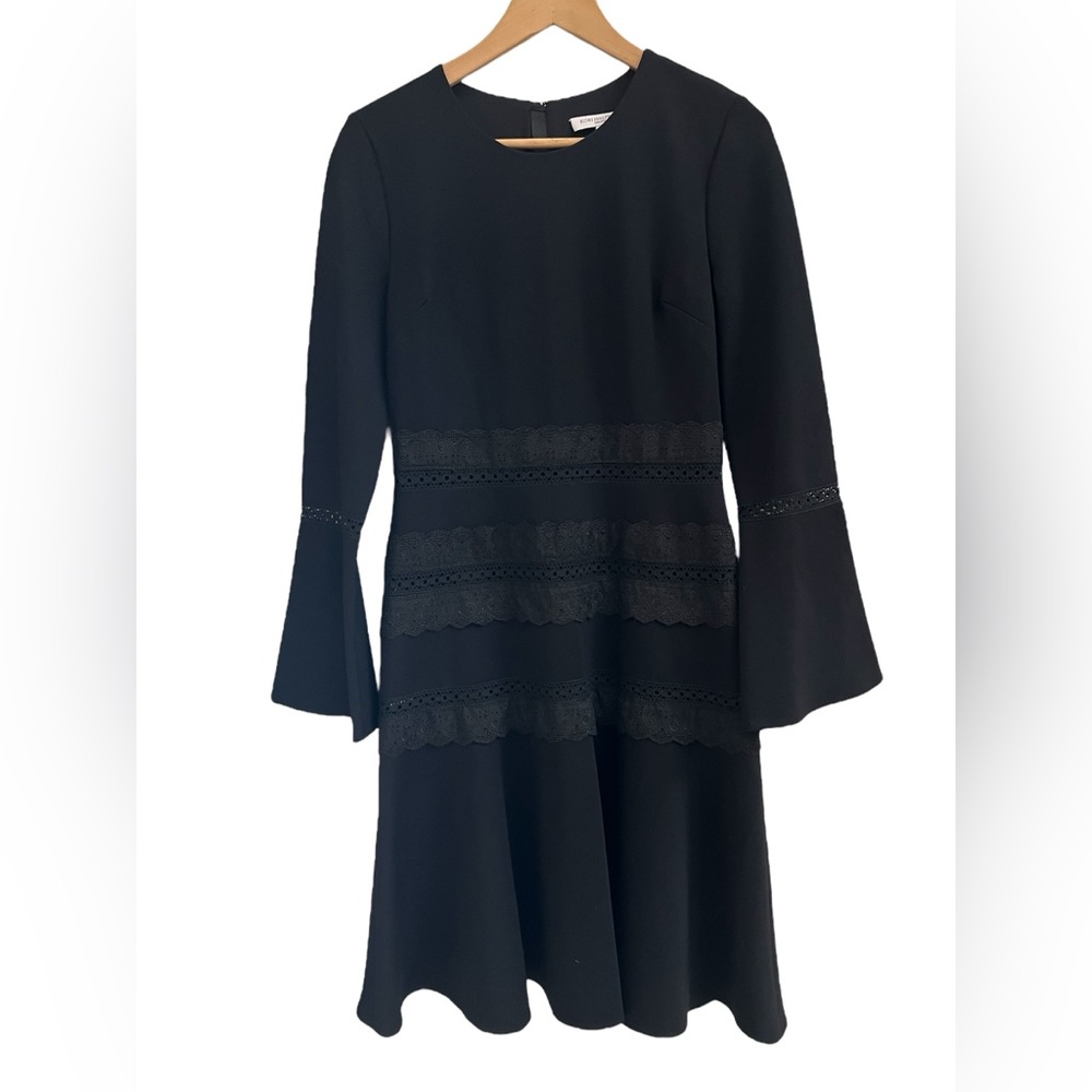 KOBI HALPERIN Preslie Black Lace Detail Bell Sleeve Cocktail Luxury Dress Sz S - Picture 4 of 11